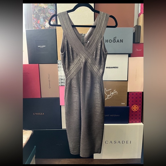 Grey Metallic Bandage Mini Dress - Picture 1 of 3